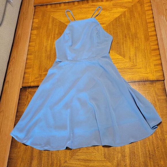 Lulu's Smoky Blue Backless Chiffon Cocktail Dress - Picture 2 of 13